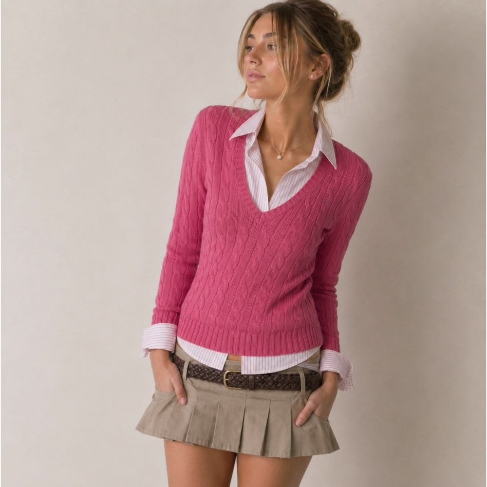 Vintage Y2K Tommy‎ Hilfiger Cable Knit Sweater Small Preppy Collegiate Academia